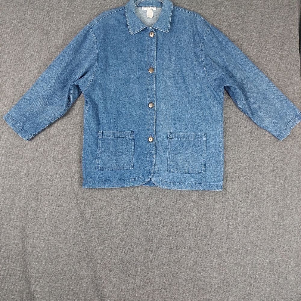 SARAH ALEXANDER WOMEN VTG BLUE JEAN DENIM 3/4 SLEEVE BUTTON FRONT CHORE JACKET 8